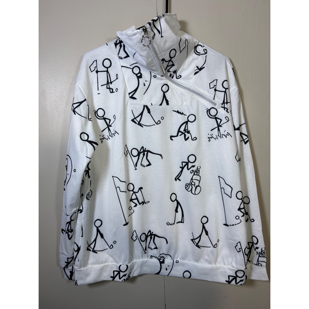 Acegolfs Stick Figure Golf Pullover White Quarter Zip Performance Top XL Quirky - Picture 2 of 5